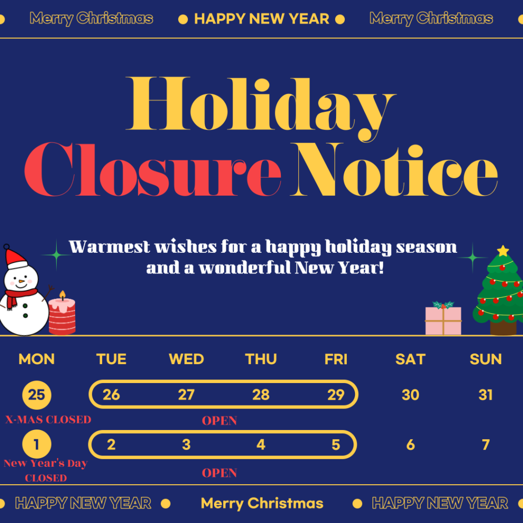 Office Closure Announcement December 25th 2023 January 1st 2024   231222.2.휴일공고 ChristmasNewyear 영어ver 이미지수정 1024x1024 